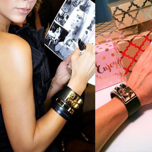 Celebrity Look Pyramid Cuff Bracelet Fashion Jewelry Faux Leather Snap Closure